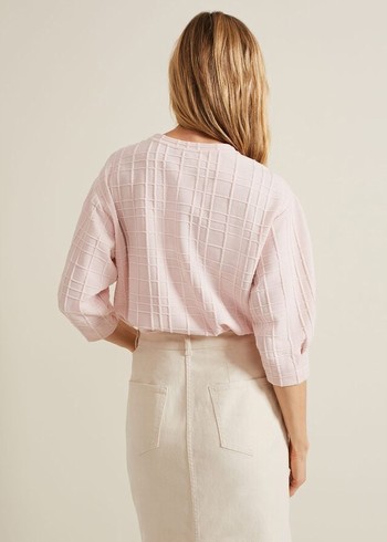 Phase Eight Tracy Check Textured T Shirts Pink Canada | UIESDQ-705